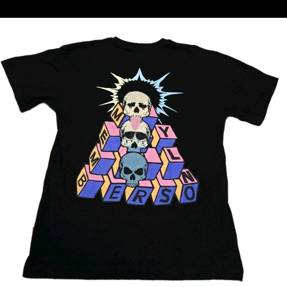 Members Only Men’s Black Graphic T-Shirt Skull Pyramid Streetwear Tee Size Small